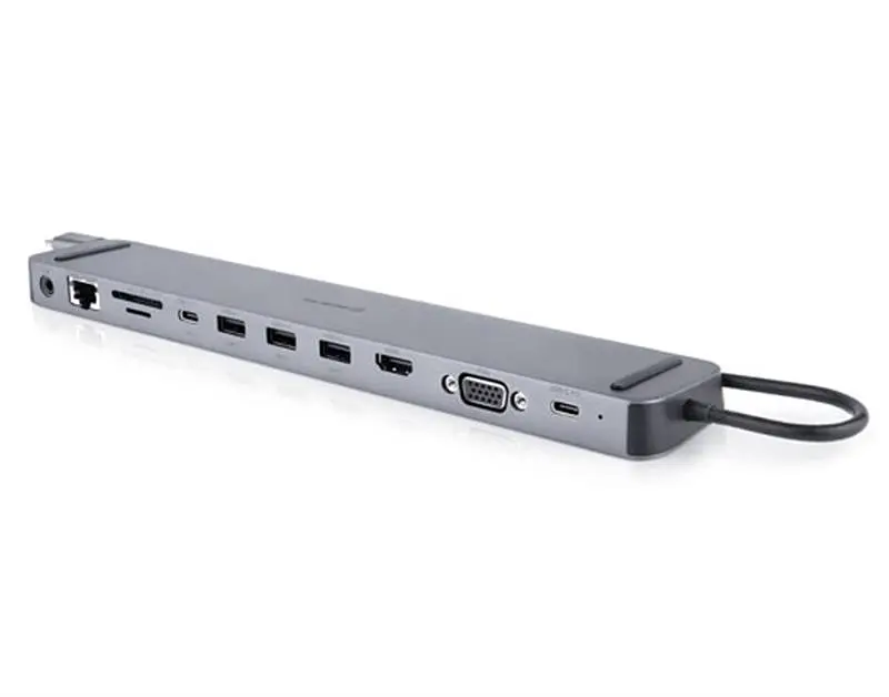 Концентратор REAL-EL CQ-1000 USB3.0х3/USB-C/HDMI/VGA/RJ45/SD/TF/3.5mm audio, 0.4m, Space Grey - фото 3