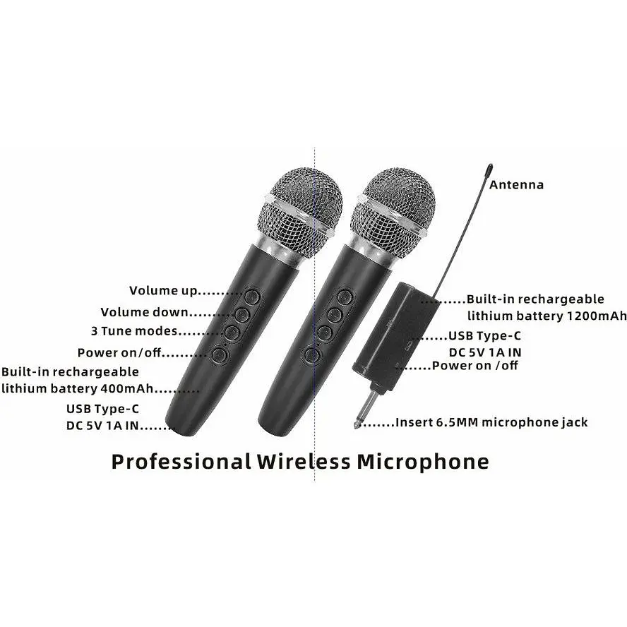 Мікрофони для караоке DPUS DS-02S DOUBLE WIRELESS KARAOKE + echo effect + vol+ battery - фото 2