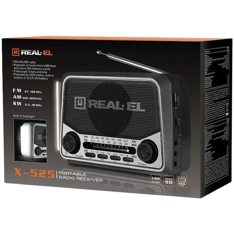 Радиоприемник портативный Real-EL X525 Grey с фонариком - фото 8