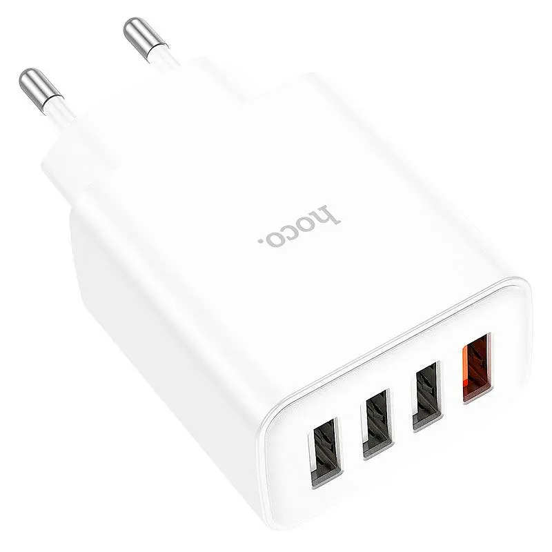 Адаптер мережевий HOCO Fuerza four-port charger C102A 4USB 28.5W блок білий