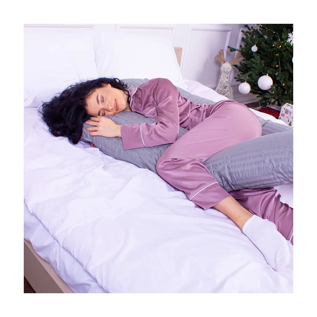 Подушка MirSon для вагітних і відпочинку Satin Stripe №8027 U-подібна Light Gray (2200006178651) - фото 5