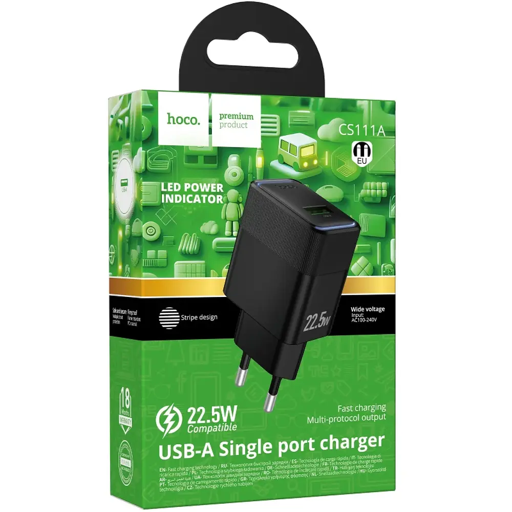 СЗУ Hoco CS111A Lounge single-port 22.5W multi-protocol charger(EU) Black - фото 2