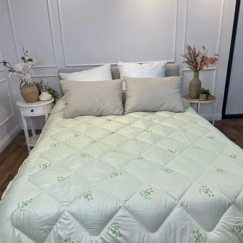 Ковдра двоспальна стьобана зимова з бамбукового волокна Leri Max 21529 175х210 см салатова - фото 3