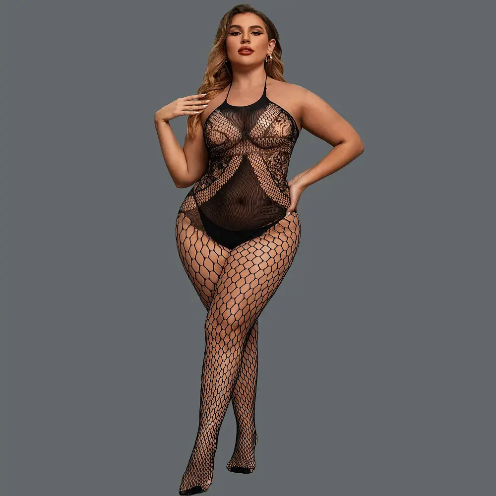 Бодистокинг женский нейлон Plus Size эротический, открытый доступ, черный XL-XXL - фото 4