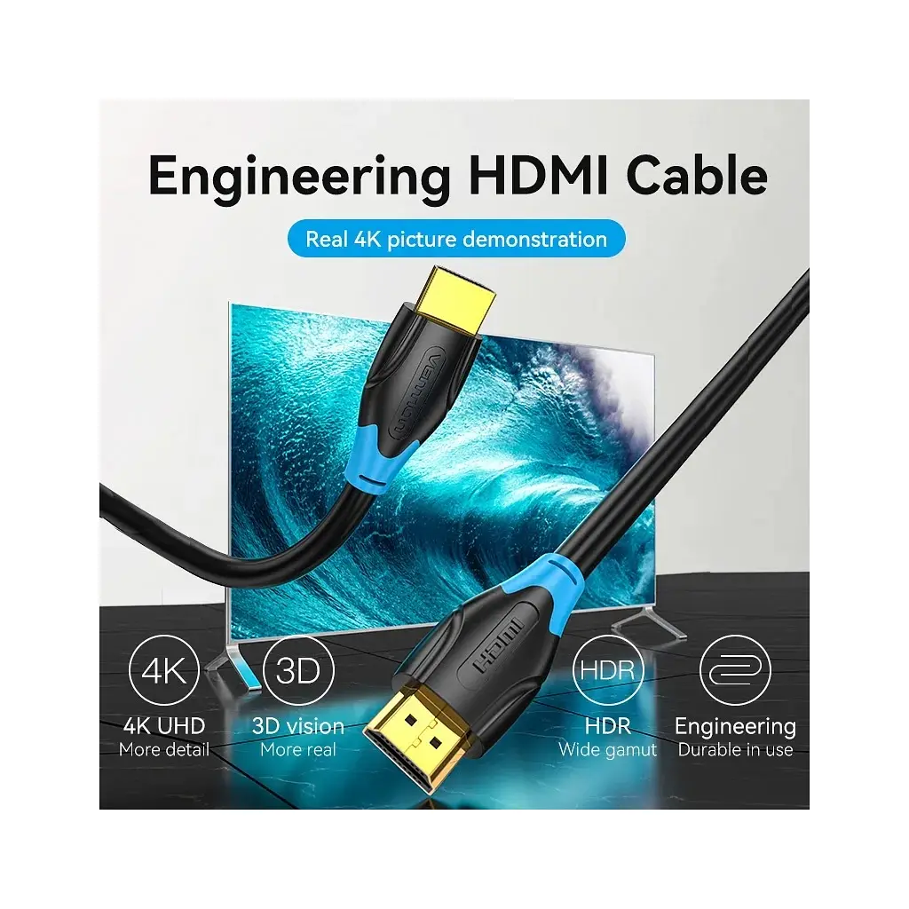 Кабель мультимедійний HDMI M to HDMI M 2.0m 4K60Hz black Vention (AAGBH) - фото 2