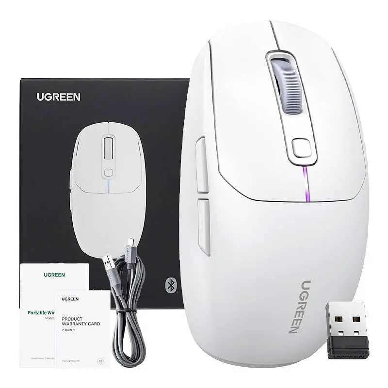 Бездротова Мишка UGREEN MU103 Modes Mouse білий Wi-червоний&2.4 GHz&BT Type-C Charging 3-devices support (15629)