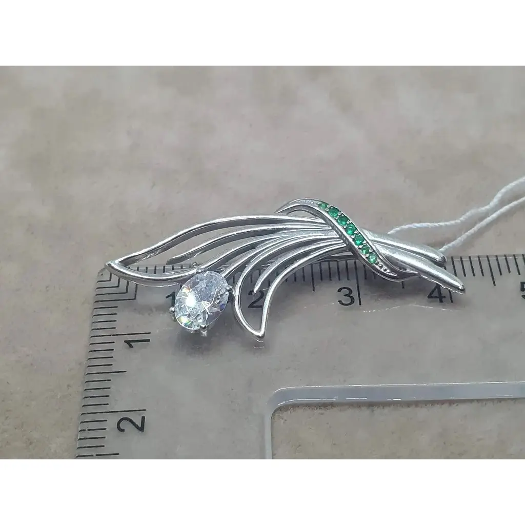 Срібна брошка Ірій з фіанітами. 9526 ЗЕЛ - фото 4