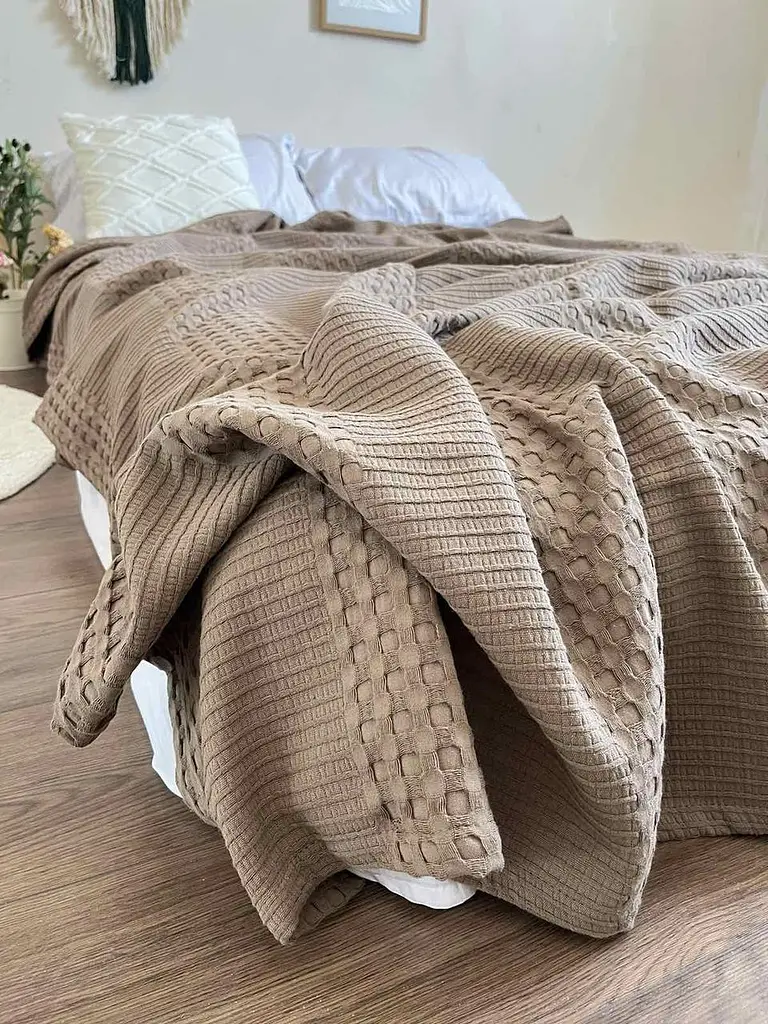 Покривало Zeintex Марокко вафельне бавовняне колір капучино - фото 2