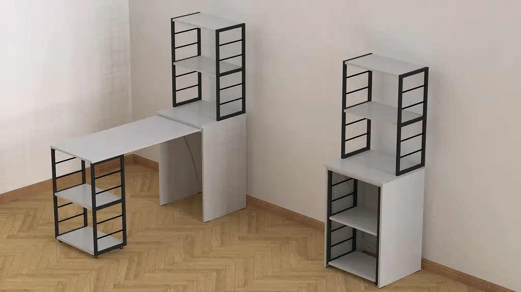 Стіл-тумба трансформер Смарт 3/2 з етажеркою Ferrum-decor 1430x1450x600 Чорний метал ДСП Біле 16 мм (FRD-105116) - фото 3