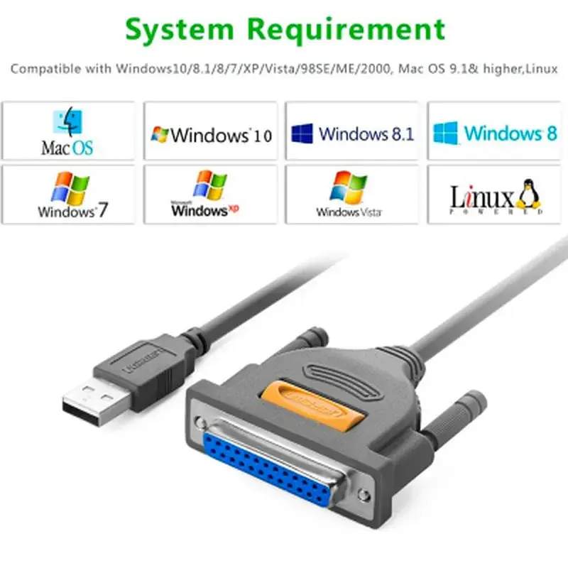 Кабель для принтера Ugreen US167 USB 2.0 to DB25 2.0 m black (20224) - фото 12