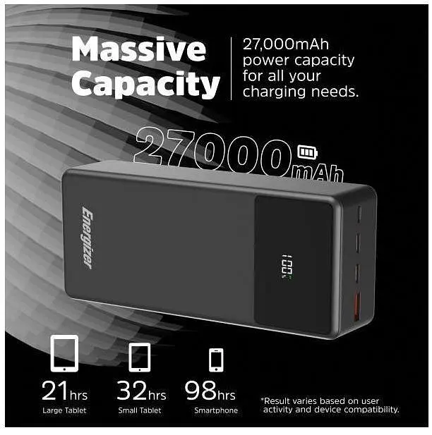 Зовнішній акумулятор Energizer 27000mAh 65W PD QC3.0 LCD display UE27062PQ - фото 8