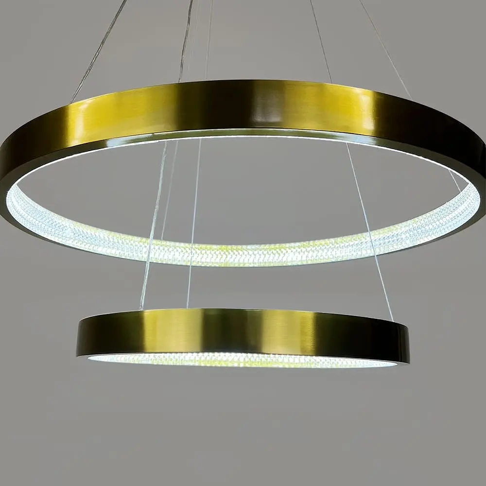 Латунная люстра в форме двух колец с фактурным рассеивателем Ø 60+40 см Line F | Ст. JU09N-600+400 AB - фото 3