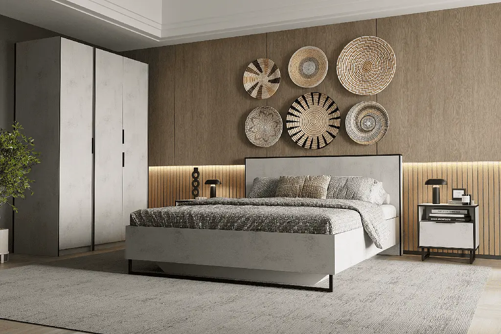 Кровать двухспальная Moreli Forte F-0010 в стиле Loft на металлических ножках 1680х980х2126 мм Бетон Тефра - фото 2