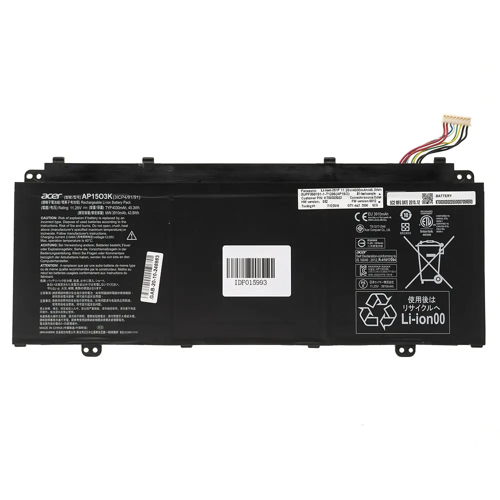 Акумулятор для ноутбука Acer AP15O3K (З ВУШКАМИ) (Aspire S5-371, Swift 5 SF514-51) 11.25V 4030 mAh 45.3Wh Black - фото 3