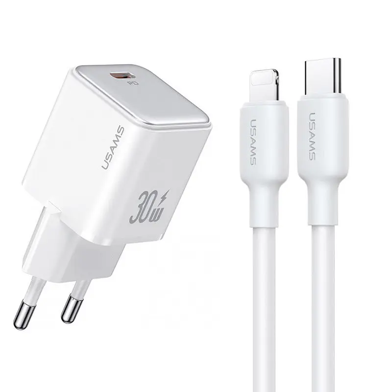 МЗП US-CC186 PD30W (1USB-C) + кабель Type-C to Lightning White Usams teh0029651