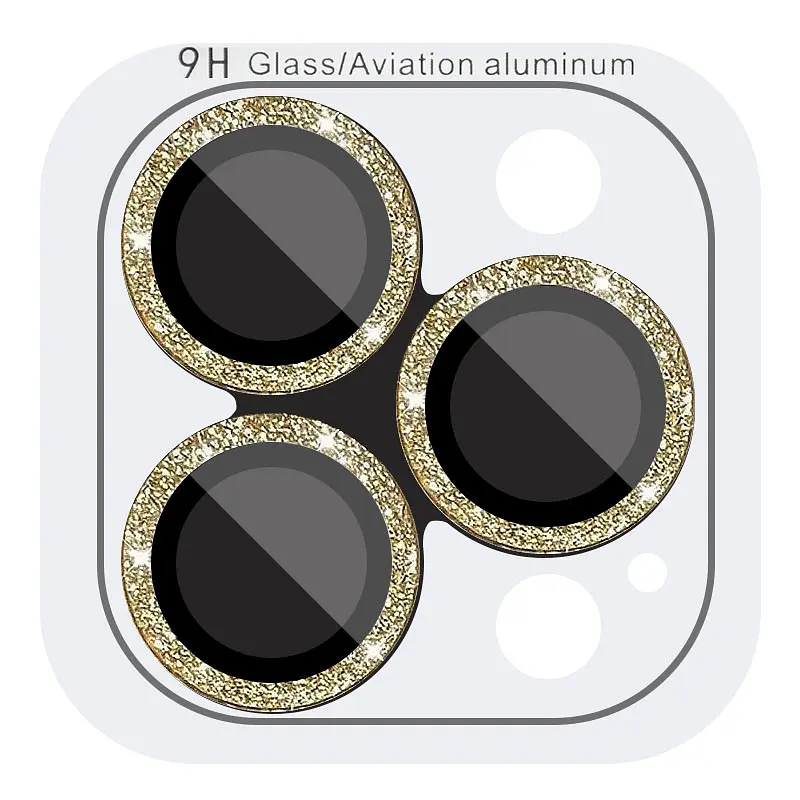 Защитное стекло Metal Sparkles на камеру (в упак.) для Apple iPhone 15 Pro (6.1) /15 Pro Max (6.7) Золотой / Gold - фото 4