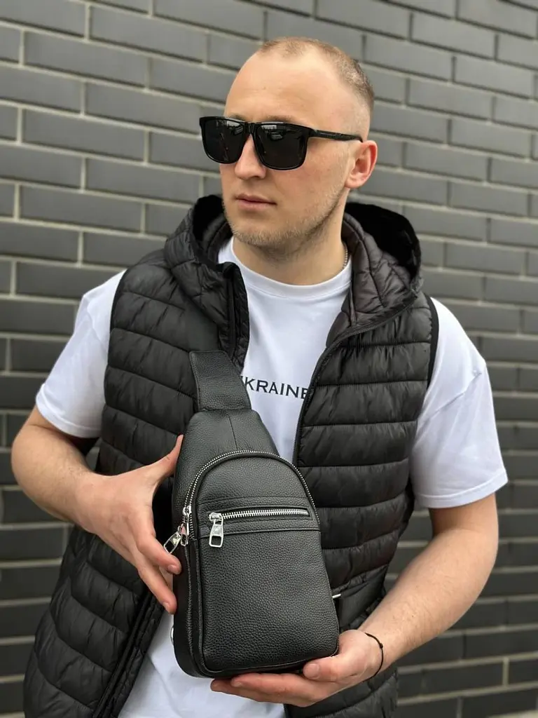 Чоловіча сумка-бананка через плече 18х32х7 з натуральної шкіри TIDING BAG 3280 чорна 18 см - фото 8