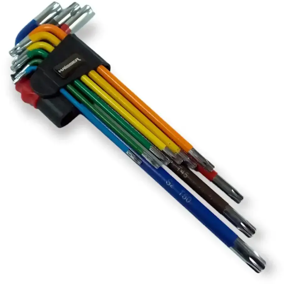 Набір Г-подібних ключів Torx Haisser T10-50 екстра-довгих кольорових з отвором 9 шт. (109344) - фото 3