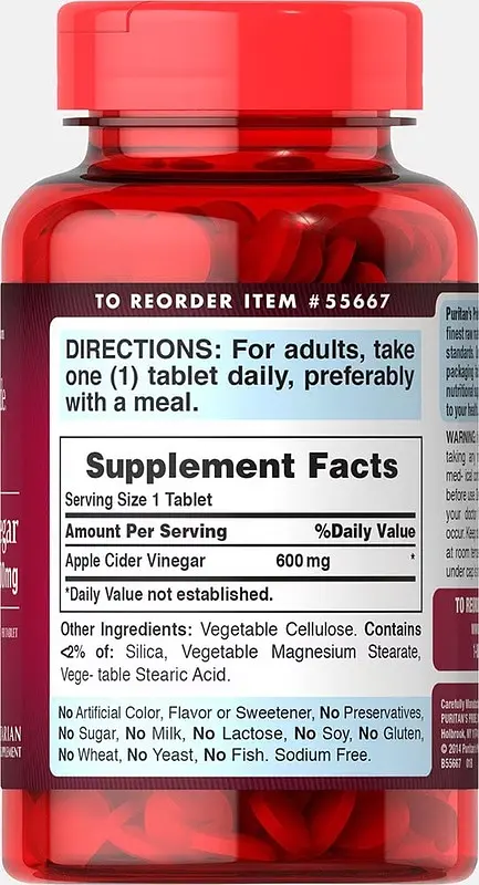 Яблочный уксус Apple Cider Vinegar 600 mg 200 таблеток Puritan's Pride vit0004677 - фото 2