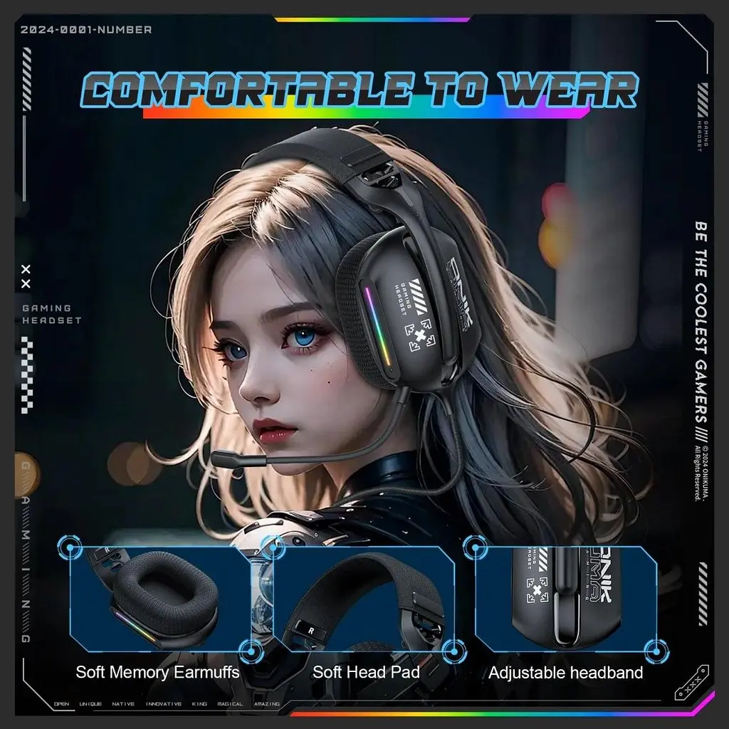 Навушники Onikuma геймерські дротові X-12 Pro з мікрофоном та RGB підсвіткою ігрова гарнітура для ПК - фото 3