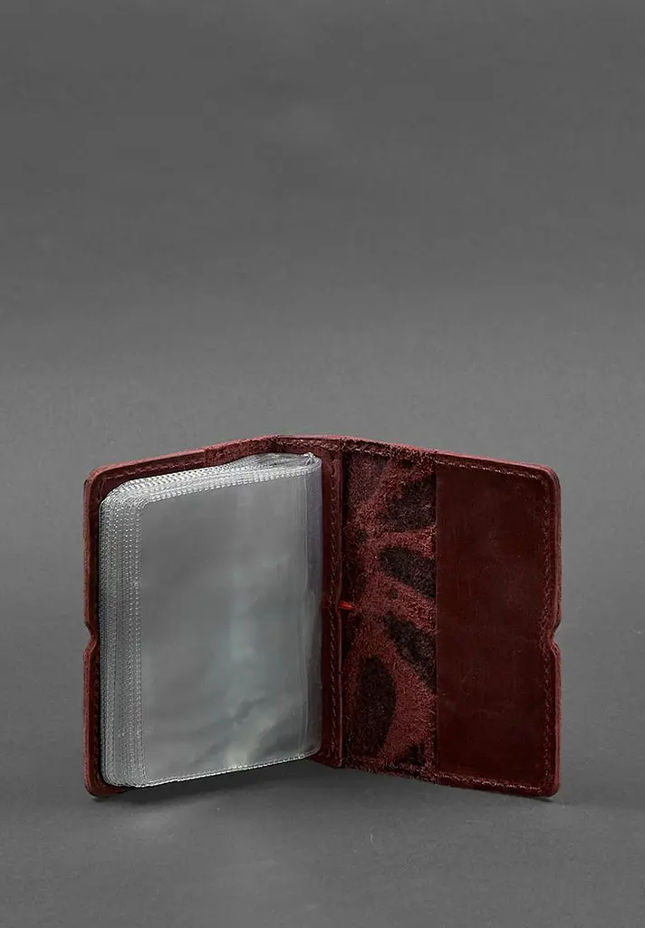 Жіночий шкіряний кард-кейс 7.0 бордовий з пір'ям - фото 4