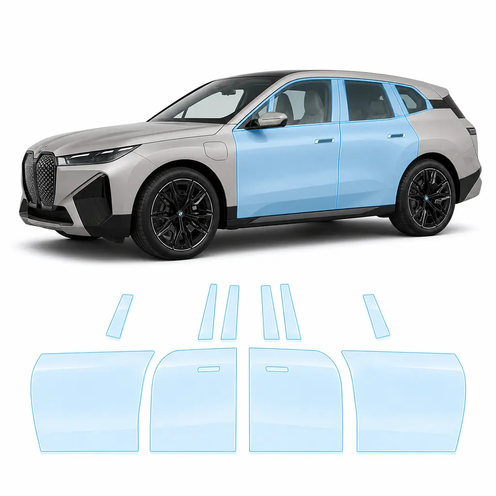 Антигравійна захисна бронеплівка за лекалами для BMW iX I20 2021- зони дверей і стійки вікон