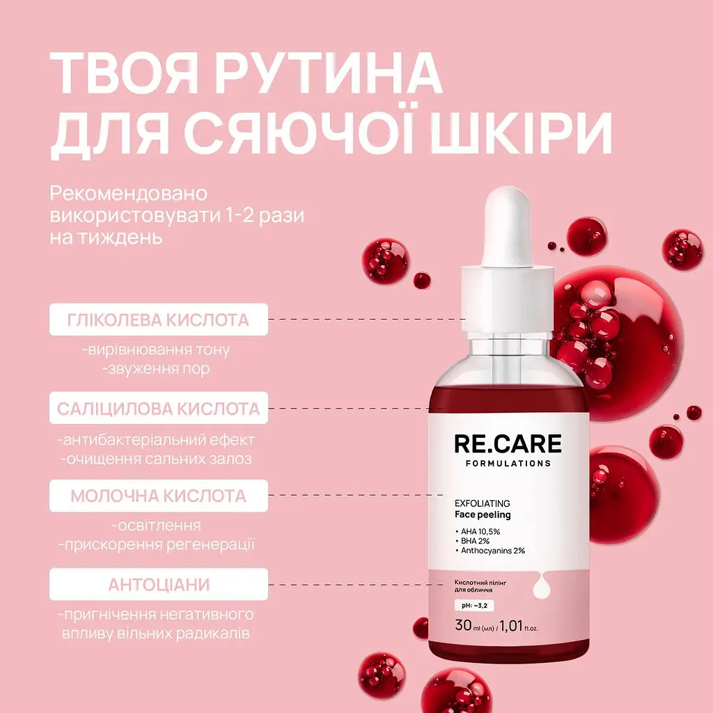 Кислотний пілінг для обличчя Re.Care Exfoliating Face Peeling 30 мл - фото 2