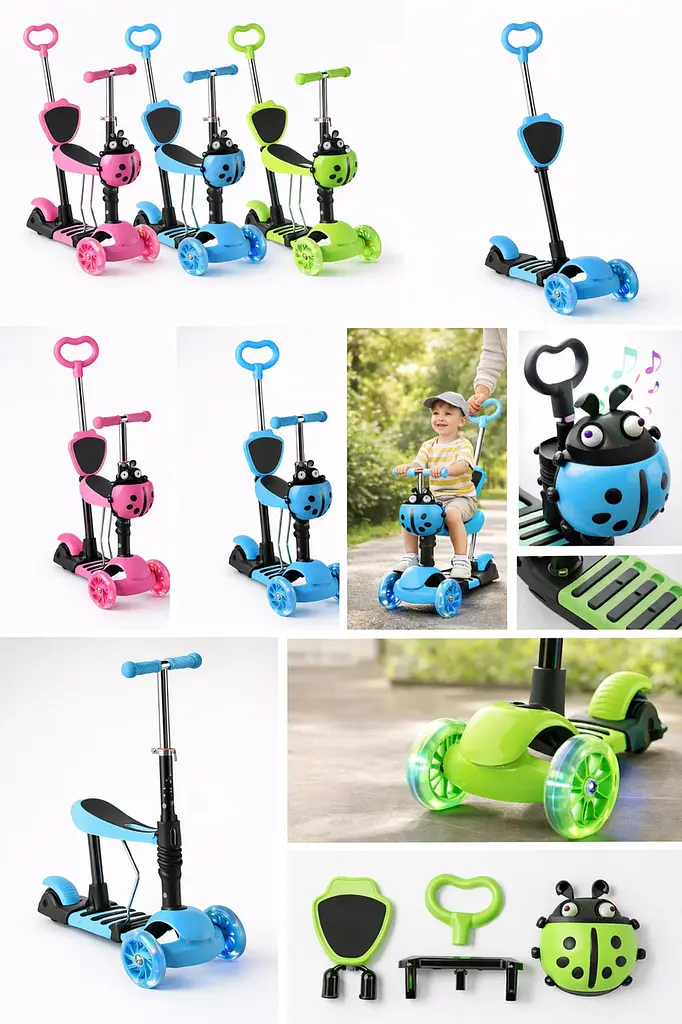 Триколісний дитячий самокат 5 в 1 з батьківською ручкою та сидінням Scooter - фото 6