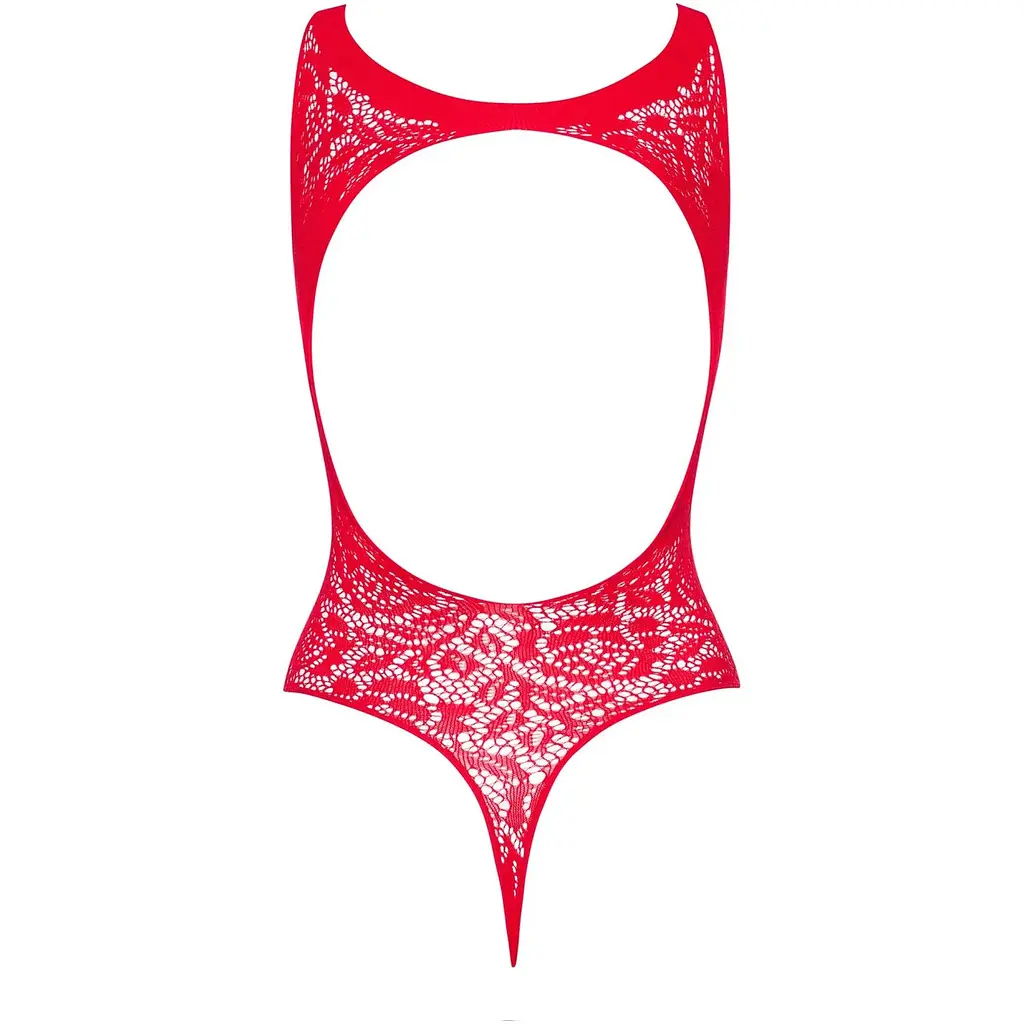 Ажурний бодістокінг із ефектом шнурівки Obsessive B120 teddy Red S/M/L - фото 2