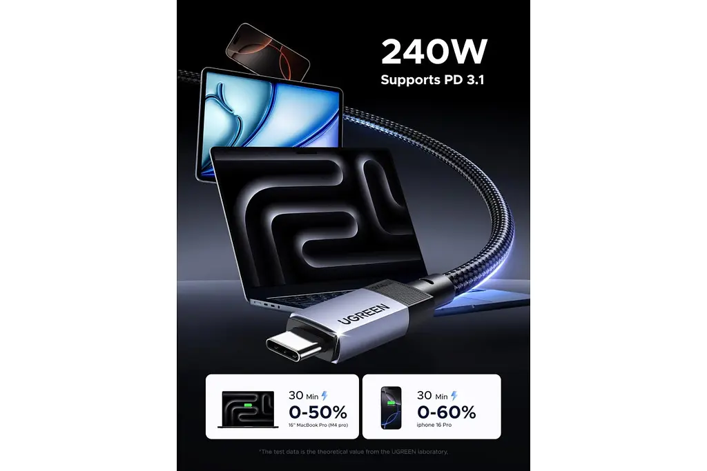 Кабель UGREEN L705 USB-C to USB-C Thunderbolt 4 40Gbps 240 W 1 метр (UGR-65175) - фото 4