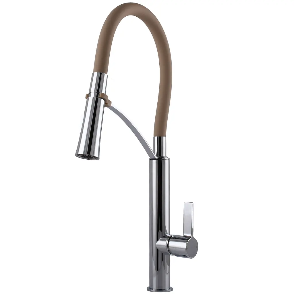 Змішувач для кухні TOPAZ MODERNO TMD-8817-H23-BG бежевий з гофро-гусаком та лійкою-душем - фото 7