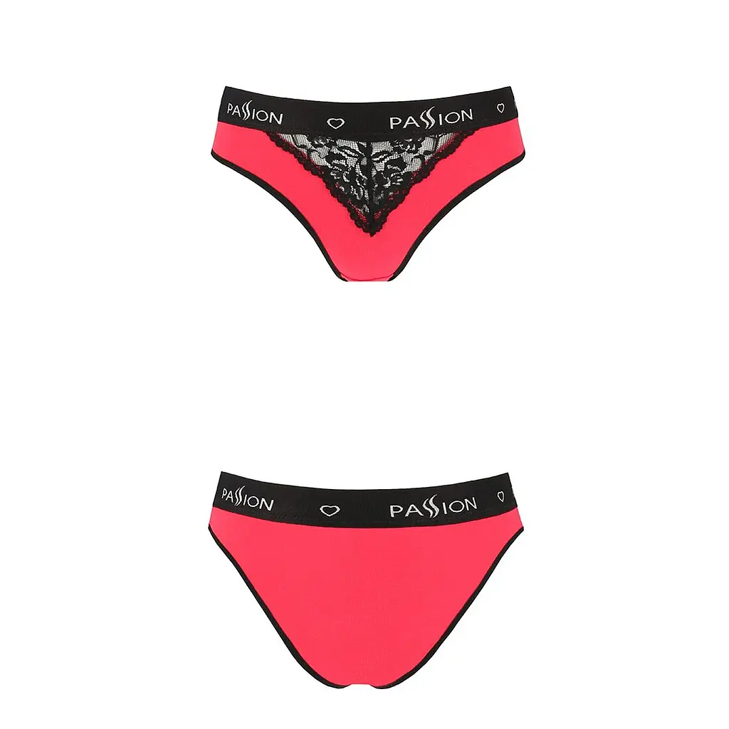 Трусики з широкою гумкою і мереживом Passion PS001 PANTIES L, red-black - фото 4