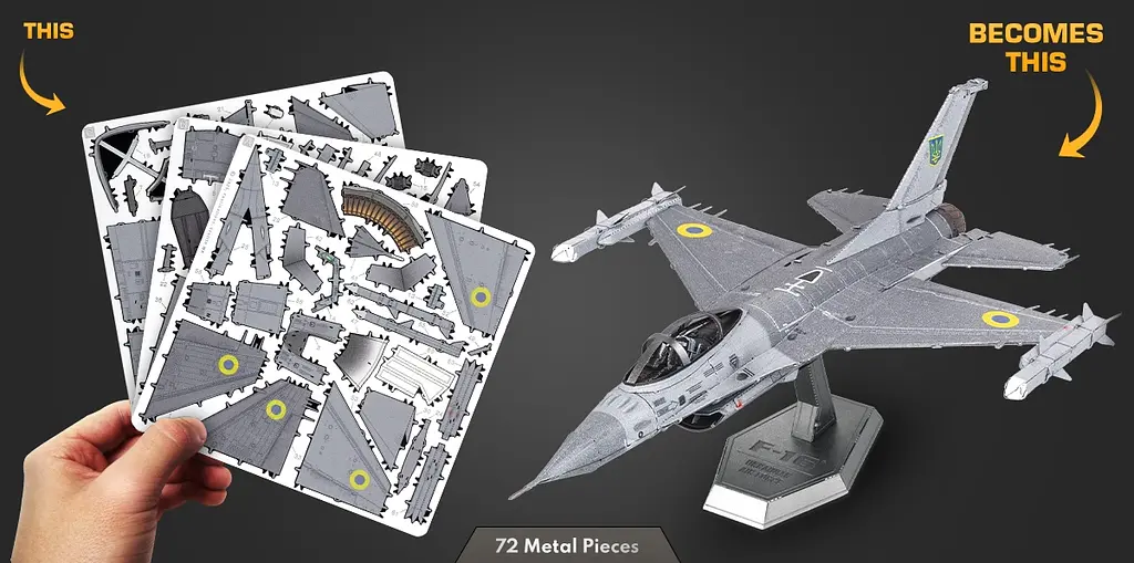 Металевий 3D конструктор "Винищувач F-16 Fighting Falcon на озброєнні Повітряних Сил України" (ME1046U) - фото 11