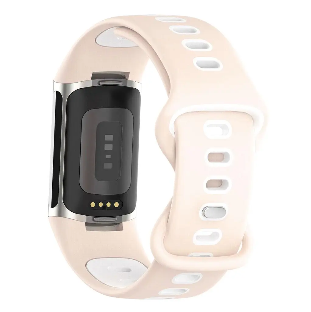 Силиконовый ремешок Primolux Sport для фитнес браслета Fitbit Charge 5/Charge 6 Pink White/размер М - фото 4