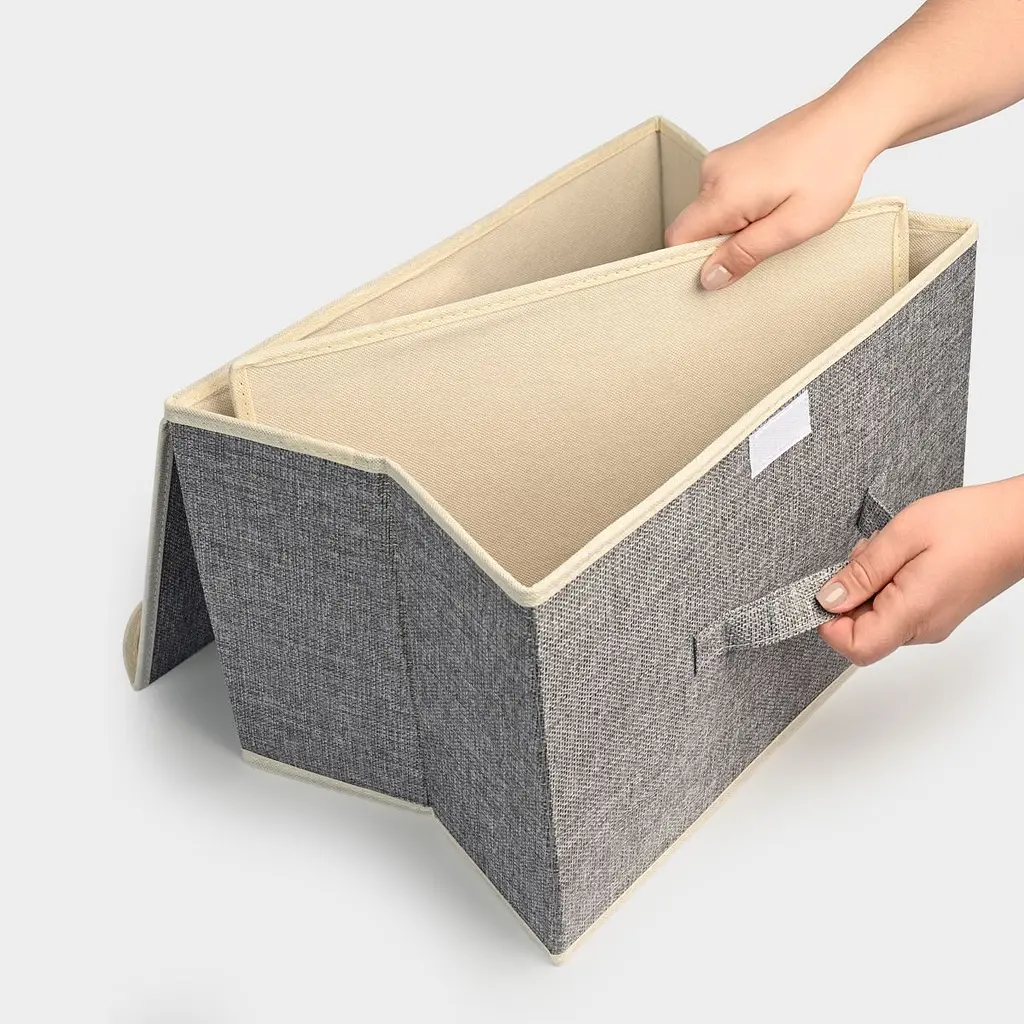 Ящик для зберігання МВМ My Home з кришкою текстильний 380x250x250 мм світло-сірий (TH-07 M LIGHT GRAY) - фото 5