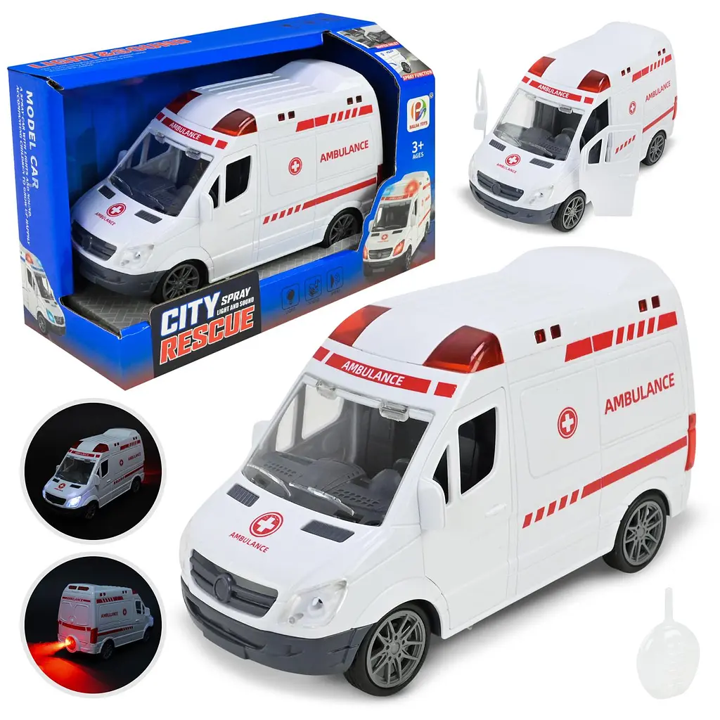 Іграшкова модель автомобіля швидкої допомоги City Spray Rescue зі звуком, світлом та ефектом пари (BJ316A)