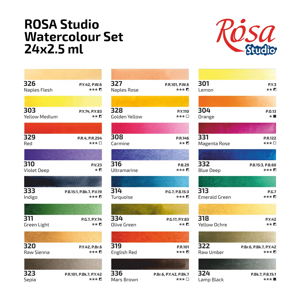Набір акварельних фарб ROSA Studio PORTRAIT, 24x2,5 мл, кювети, картонна упаковка (4823098547556) - фото 5