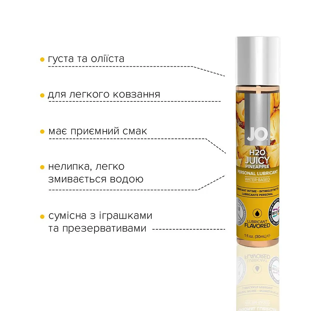 Змазка на водній основі JO H2O — Juicy Pineapple (30 мл) без цукру, рослинний гліцерин - фото 3