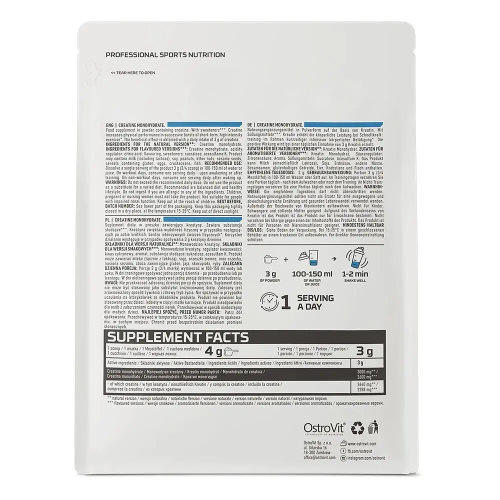 Креатин OstroVit Creatine Monohydrate, 500 грамм пакет - Без вкуса - фото 3