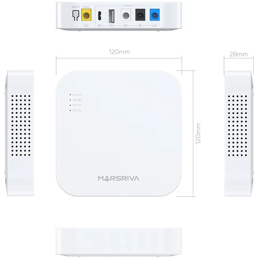 ДБЖ Marsriva DC Router UPS KP4 Max 3xDC+USB+USB-C OUT, 5V/9V/12V 18W 20000 mAh (74Wh) Li-Ion - фото 5