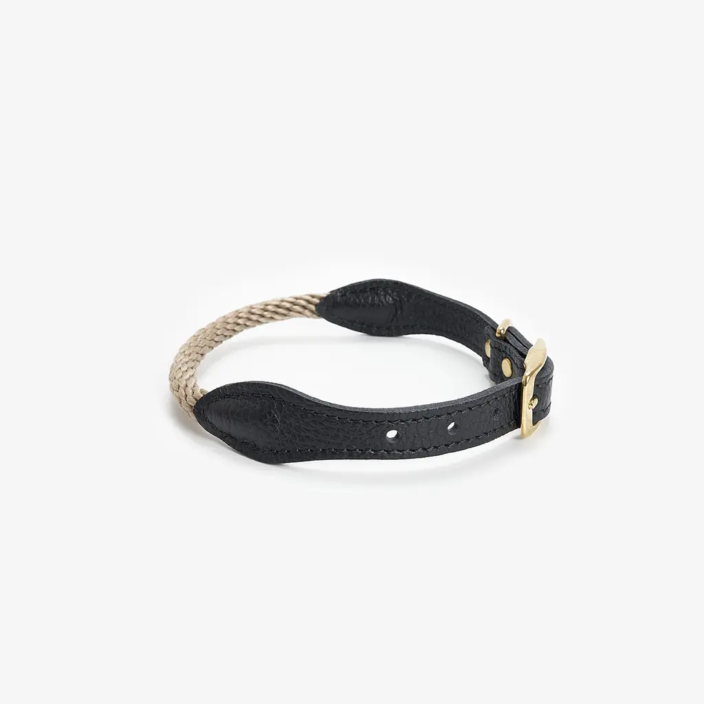 Шкіряний нашийник з канатиком для собак "Caviar Terra" M чорний (обхват шиї 34-40см) - фото 2