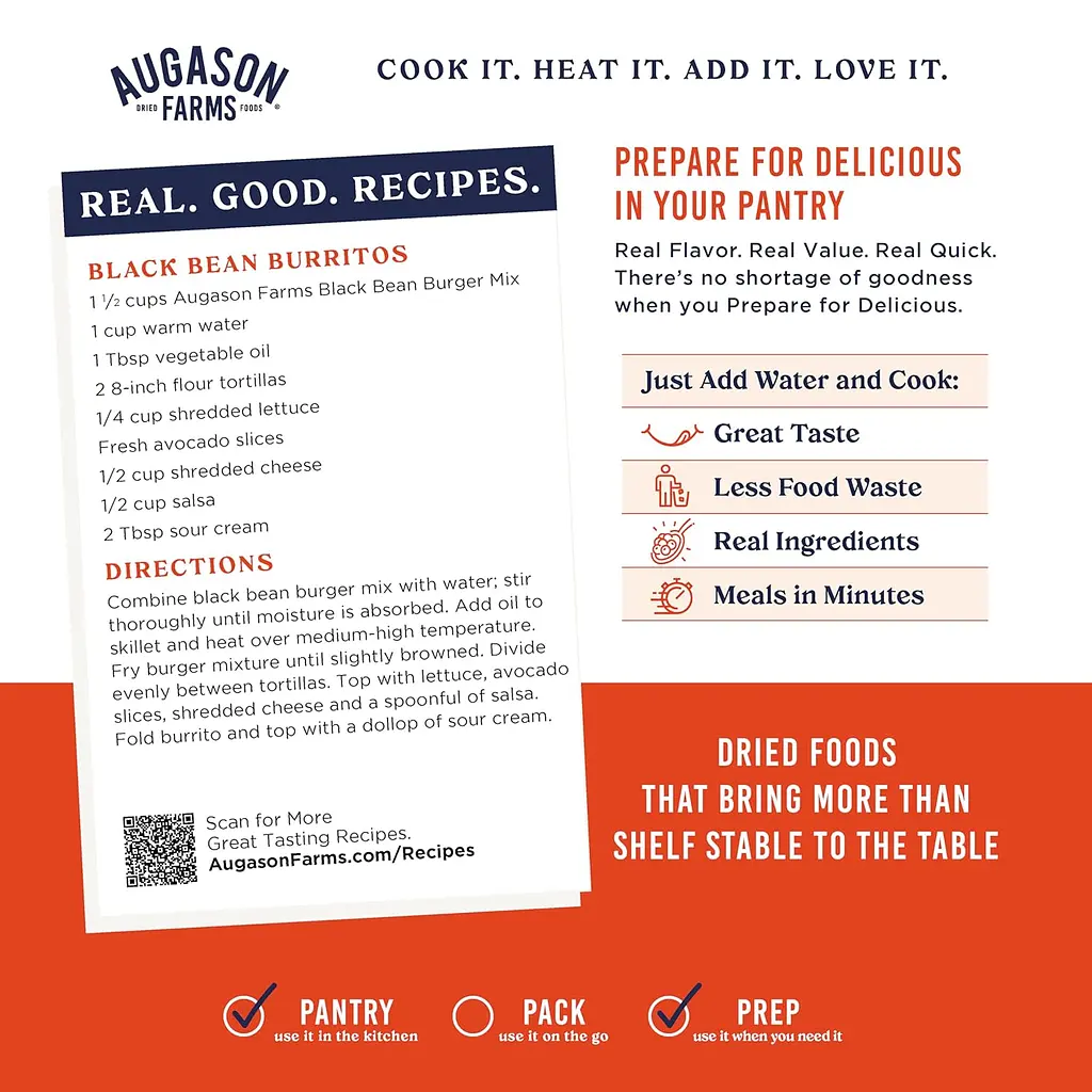 Фарш із чорної квасолі для котлет бургерів Augason farms, 38 порцій, 25 років термін зберігання - фото 5