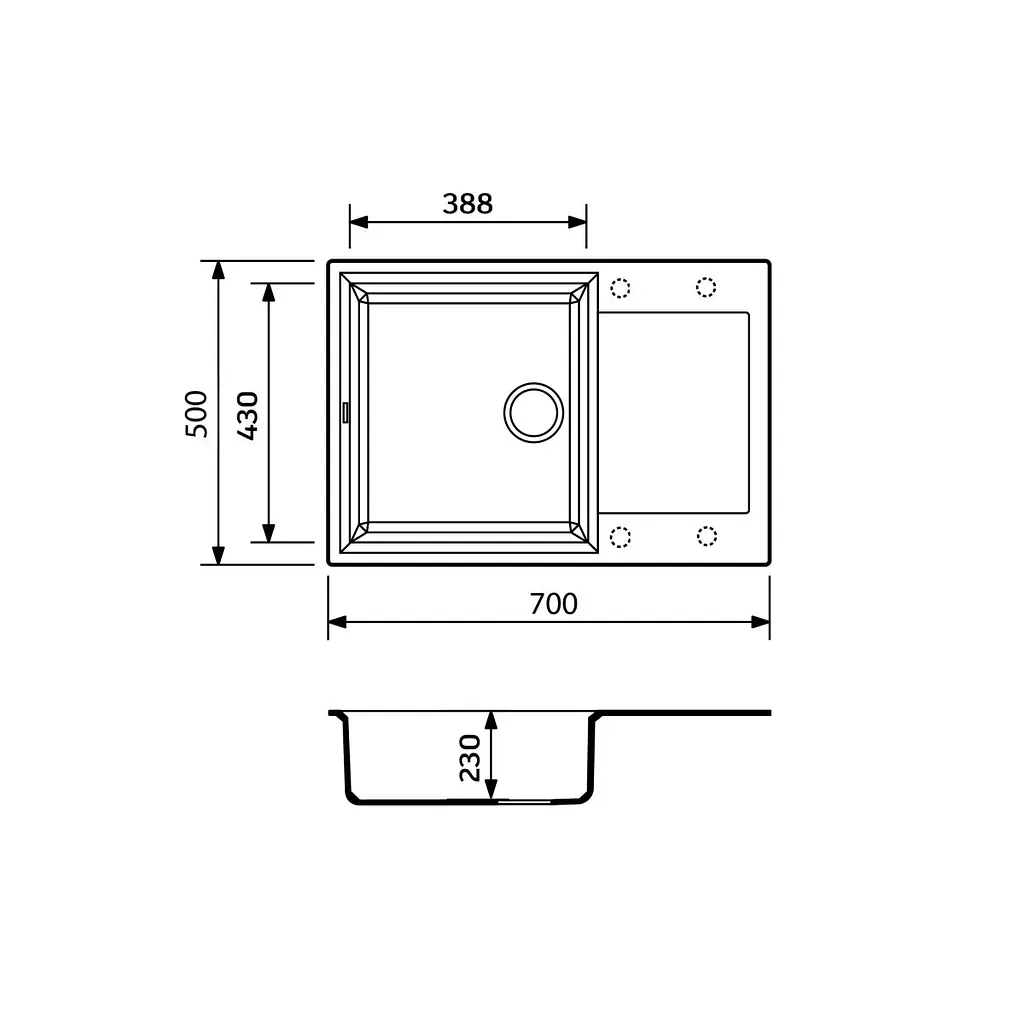 Кухонна мийка Adamant HORIZON MEDIUM Old-Stone 700x500x230 мм, з крилом 70 см - фото 3