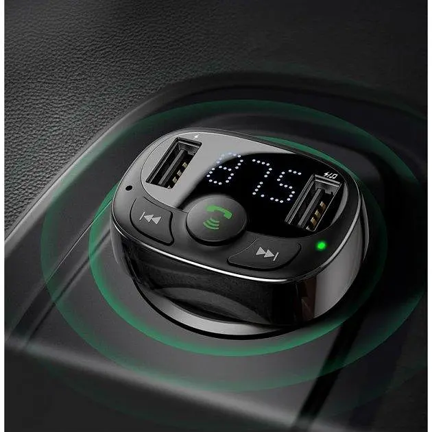 FM-модулятор трансмітер Baseus T-Typed + bluetooth (2USB) CCTM-01 Black - фото 9