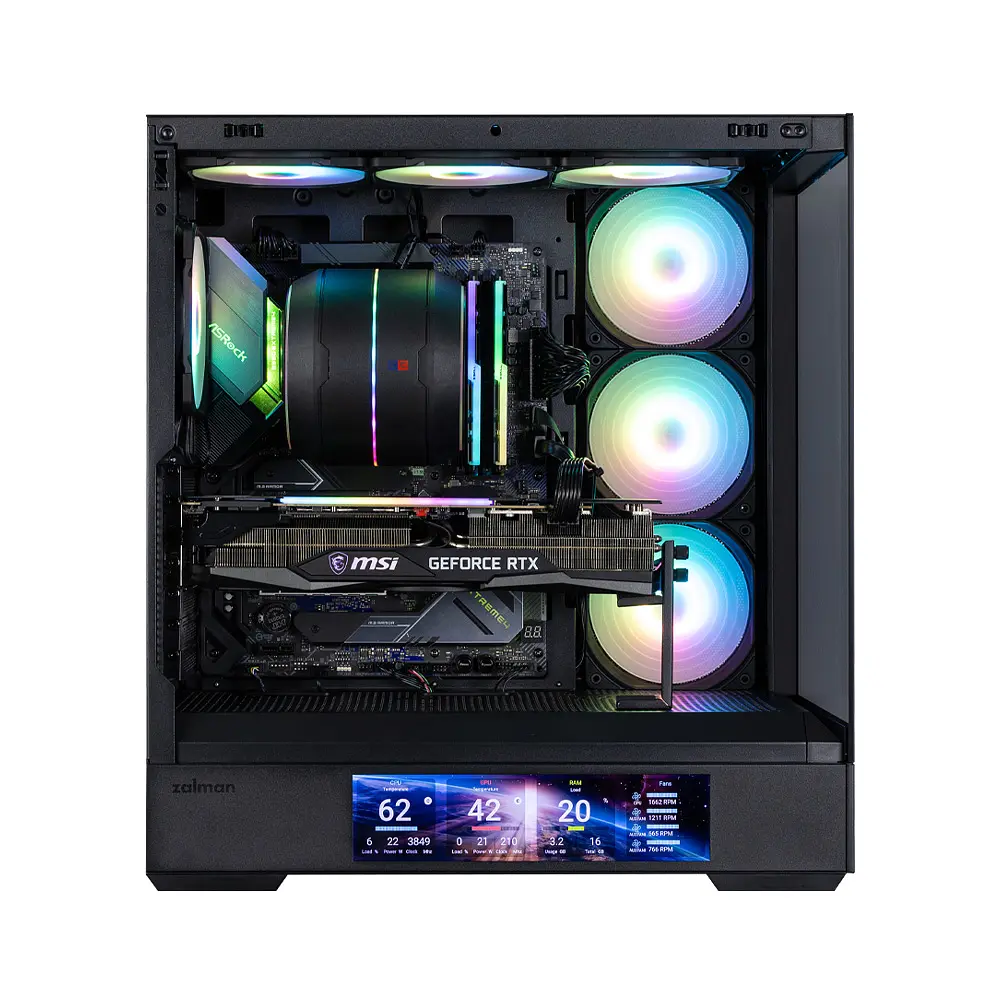 Zalman Корпус P40 DS без БЖ, 2xUSB3.0, 1x Type C, 3x120мм ARGB Reverse, 1x120мм ARGB, VGA 420мм, LCS ready, TG Side/Front Panel, Display, ATX, чорний - фото 6