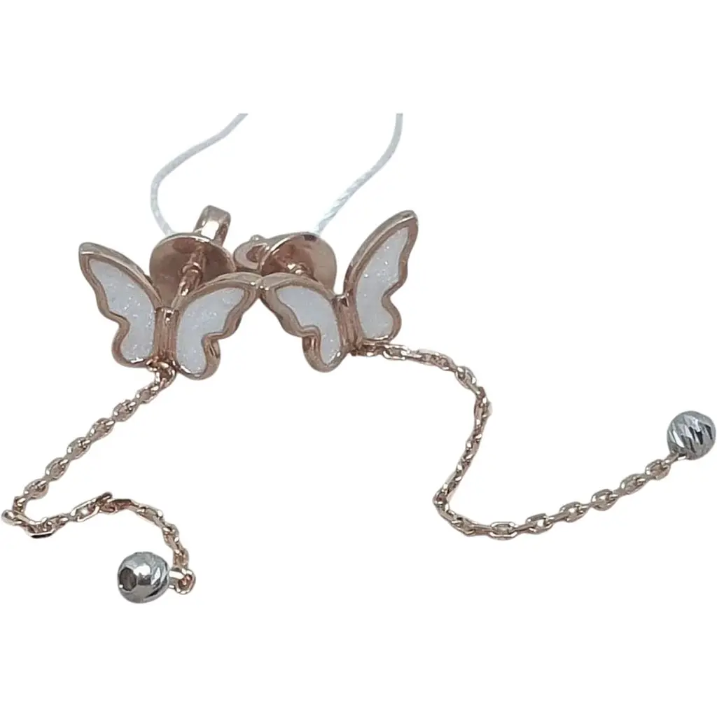 Золотые серьги-пуссеты Столичная Ювелирная Фабрика Бабочки с эмалью. 111221ЕП - фото 1