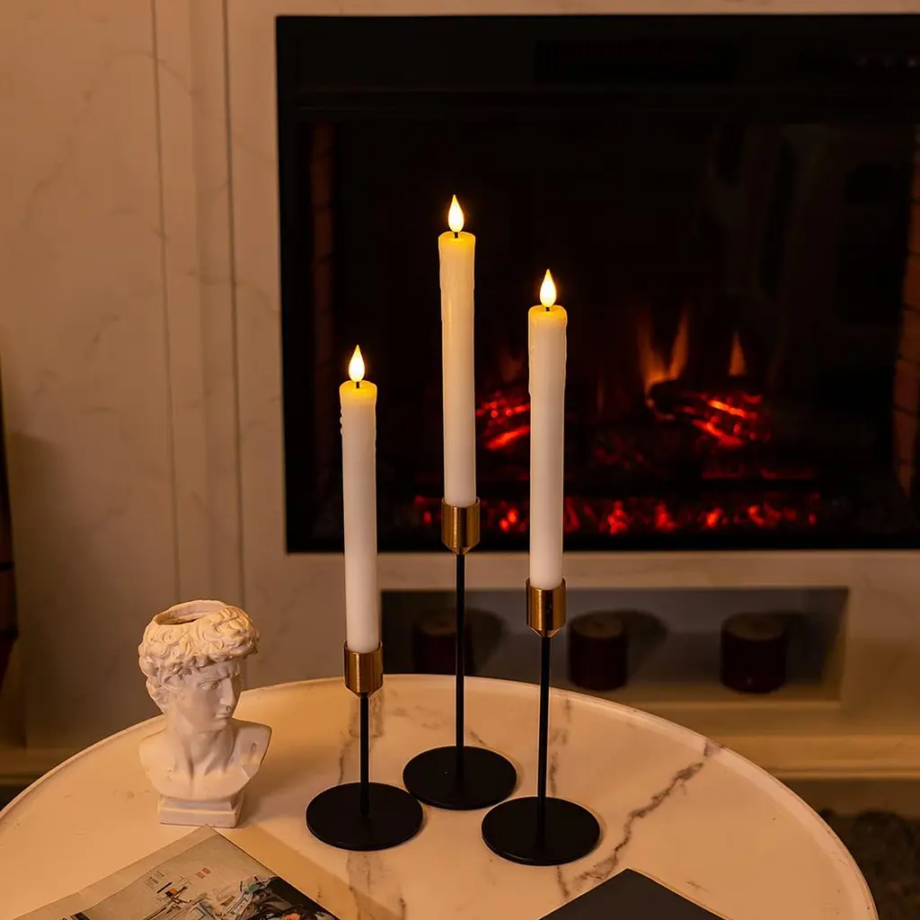 Безполум'яні світлодіодні свічки Homemory Real Wax з таймером, білі крапельні свічки діаметром 9,6 дюйма для каміна, Різдва - фото 4
