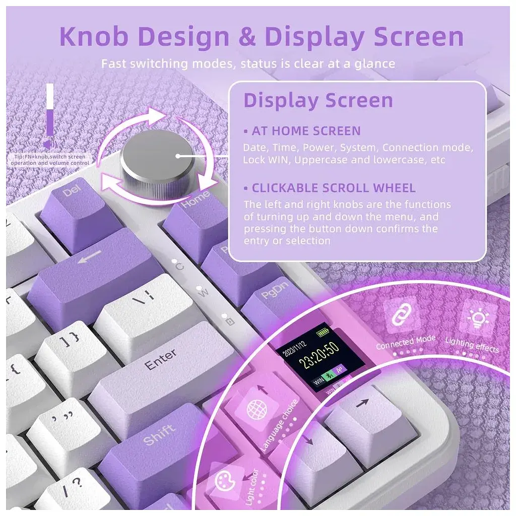 Клавіатура Attack Shark X85PRO RGB Wireless/Bluetooth/USB UA Lavender (X85PROL_AS) - фото 3