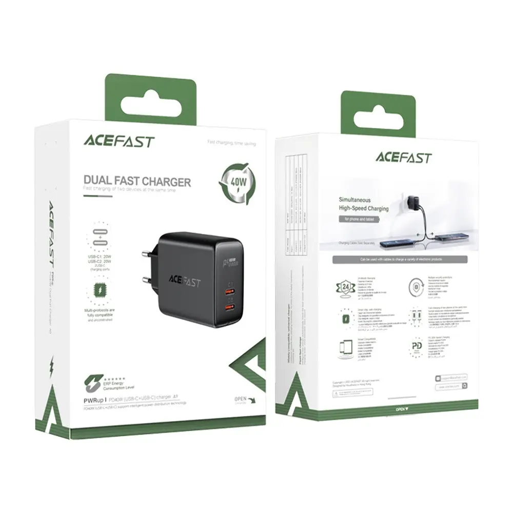 Зарядний пристрій Acefast A9 2 Type-C QC PD 40W чорний - фото 5