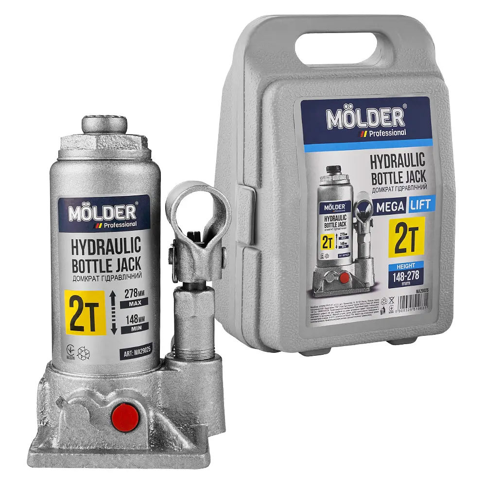 Домкрат гидравлический бутылочный Molder 2 т 148-278 мм в кейсе (MA29025) - фото 2